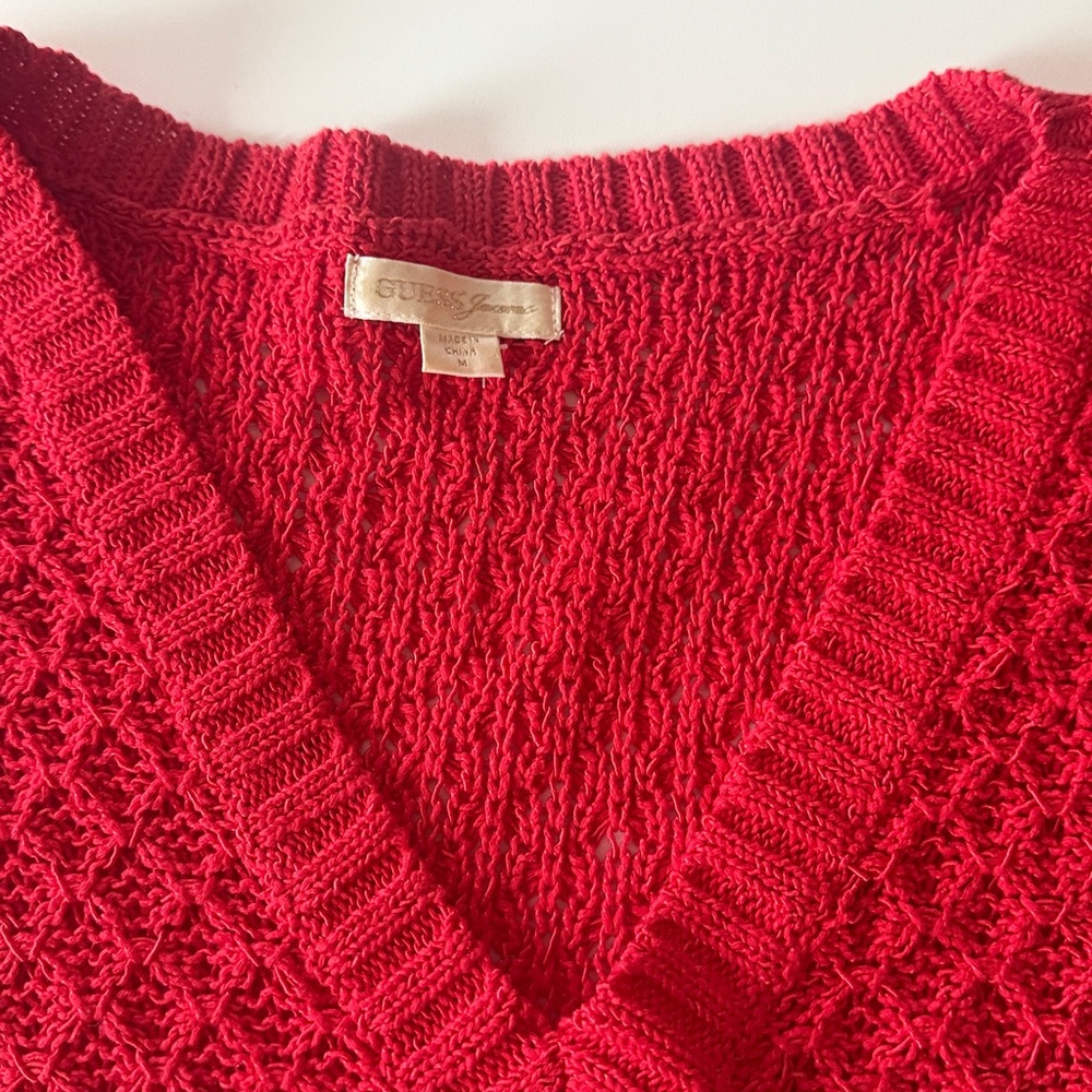 Guess Vibrant Red V-Neck Sweater